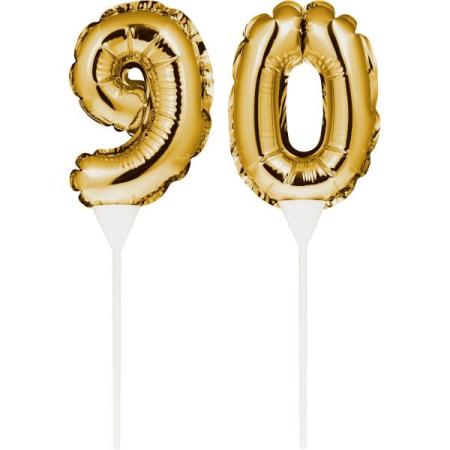 Kuchenpicker Folienballon Gold Zahl 90 – Zahlen Kuchendekoration Geburtstag