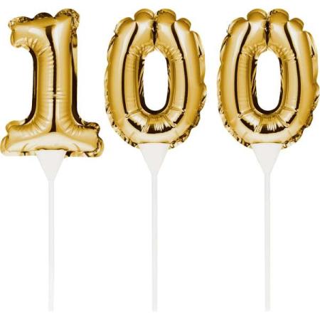 Kuchenpicker Folienballon Gold Zahl 100 – Zahlen Kuchendekoration Geburtstag