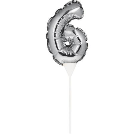 Kuchenpicker Folienballon Silber Zahl 6 – Zahlen Kuchendekoration Geburtstag