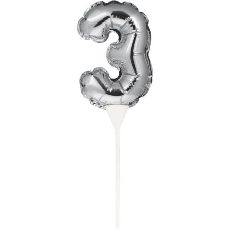 Kuchenpicker Folienballon Silber Zahl 3 – Zahlen Kuchendekoration Geburtstag