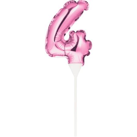 Kuchenpicker Folienballon Pink Zahl 4 – Zahlen Kuchendekoration Geburtstag