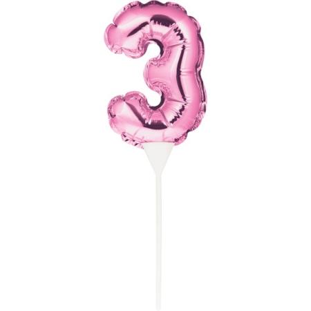 Kuchenpicker Folienballon Pink Zahl 3 – Zahlen Kuchendekoration Geburtstag