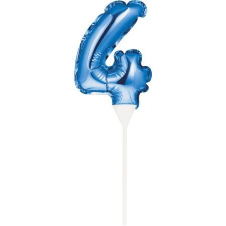 Kuchenpicker Folienballon Blau Zahl 4 – Zahlen Kuchendekoration Geburtstag