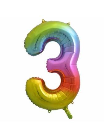 Riesen Zahlen Folienballon Regenbogen Zahl 3 - Folienballon Zahl