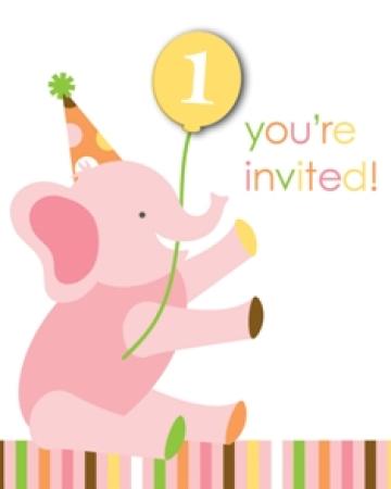 Einladung Happy 1. Birthday Mädchen, 8 St. - Deko 1. Geburtstag