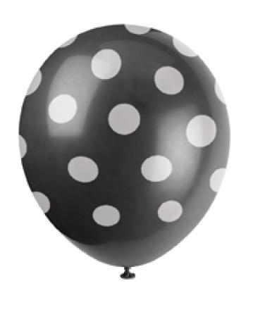 Luftballon Punkte Schwarz, 6 St. - Party Deko Kindergeburtstag