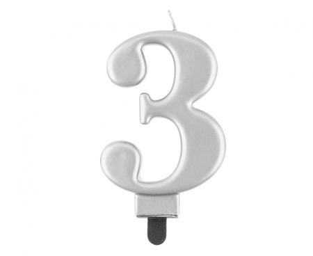 Kuchenkerze Silber Zahl 3 - Kuchen Deko Geburtstag