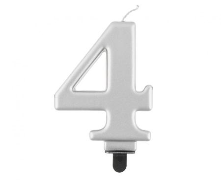 Kuchenkerze Silber Zahl 4 - Kuchen Deko Geburtstag