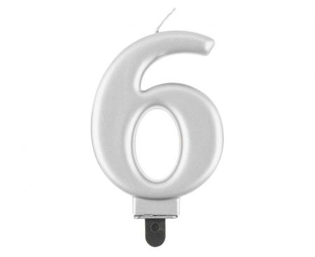 Glitter Kerze Silber Zahl 6 - Kuchen Deko Geburtstag