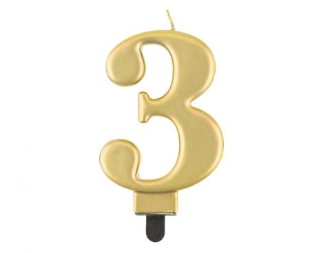Kuchenkerze Gold Zahl 3 - Kuchen Deko Geburtstag