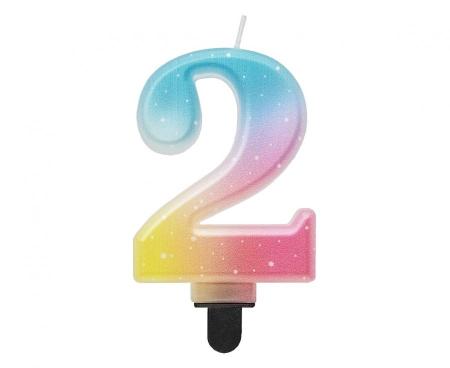 Kuchenkerze Pastell Zahl 2 - Kuchen Deko Geburtstag