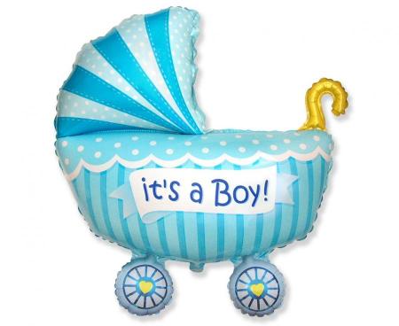 XXL Folienballon Kinderwagen blau - Babyparty