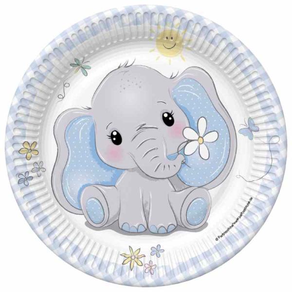 Teller Baby Elefant blau - Deko Babyparty
