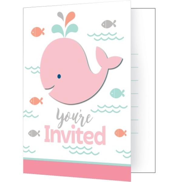 Einladung Kleiner Wal Rosa - Deko Babyparty