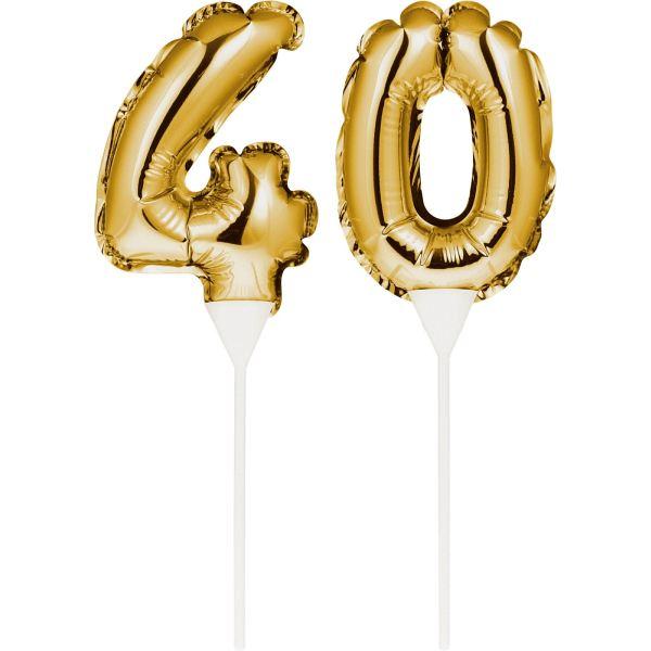 Kuchenpicker Folienballon Gold Zahl 40 – Zahlen Kuchendekoration Geburtstag