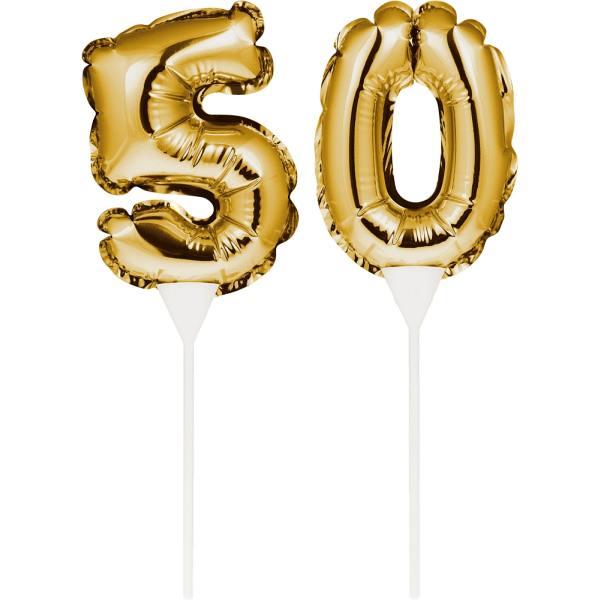 Kuchenpicker Folienballon Gold Zahl 50 – Zahlen Kuchendekoration Geburtstag