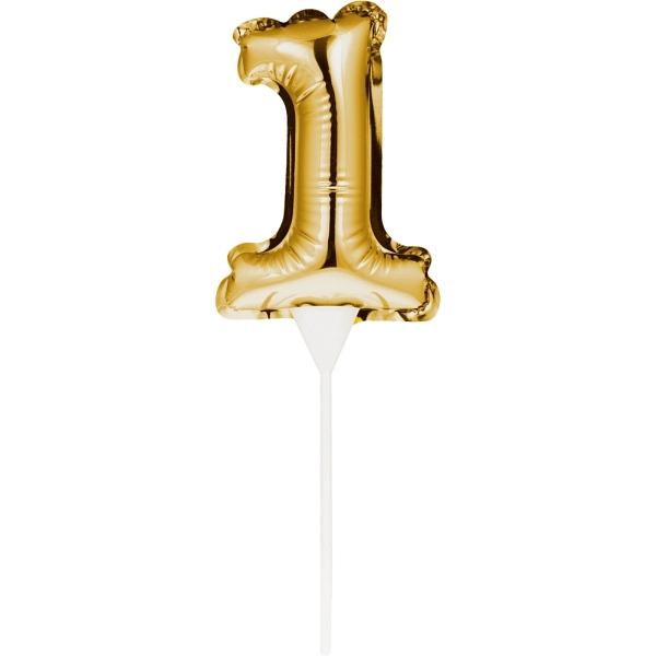 Kuchenpicker Folienballon Gold Zahl 1 – Zahlen Kuchendekoration Geburtstag