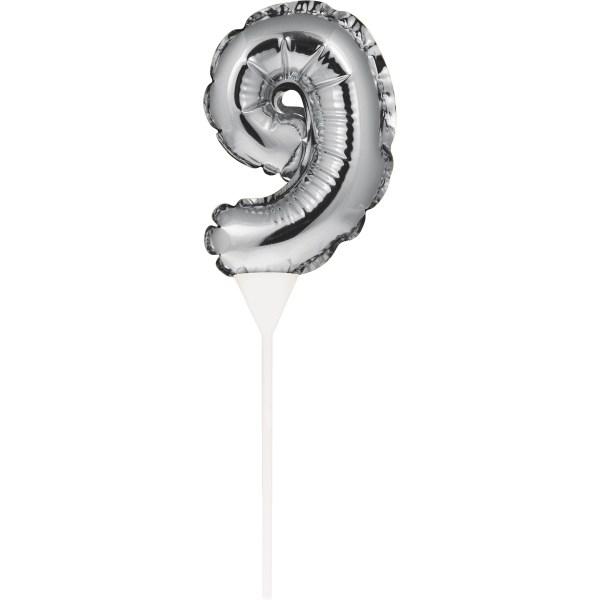 Kuchenpicker Folienballon Silber Zahl 9 – Zahlen Kuchendekoration Geburtstag