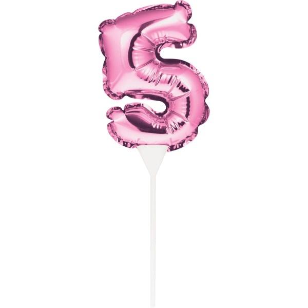 Kuchenpicker Folienballon Pink Zahl 5 – Zahlen Kuchendekoration Geburtstag