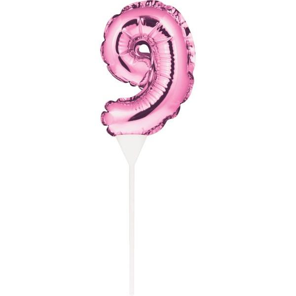 Kuchenpicker Folienballon Pink Zahl 9 – Zahlen Kuchendekoration Geburtstag