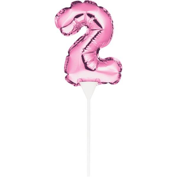 Kuchenpicker Folienballon Pink Zahl 2 – Zahlen Kuchendekoration Geburtstag