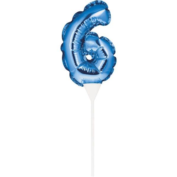 Kuchenpicker Folienballon Blau Zahl 6 – Zahlen Kuchendekoration Geburtstag