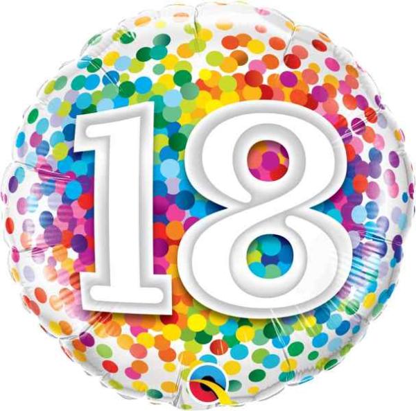 Folienballon Konfetti Zahl 18 - Deko Geburtstag