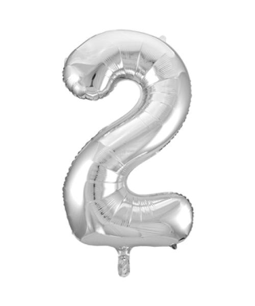 Riesen Zahlen-Folienballon silber Zahl 2