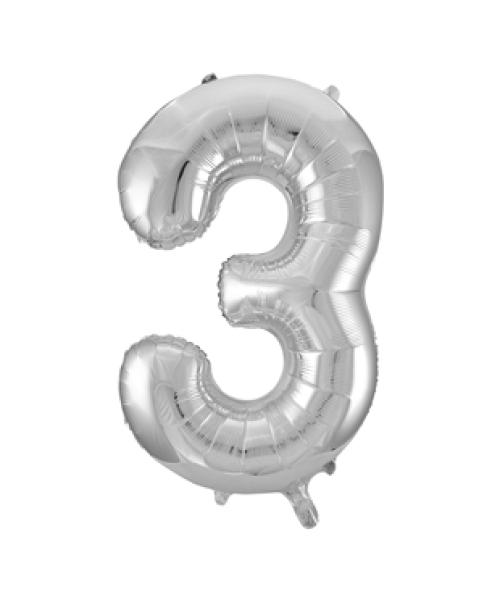 Riesen Zahlen-Folienballon silber Zahl 3