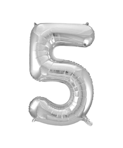 Riesen Zahlen-Folienballon silber Zahl 5