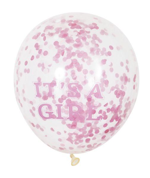 Luftballons mit Konfetti It's a Girl - Deko Baby Party Babyshower