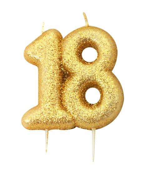 Glitter Kerze Gold Zahl 18 - Kuchen Deko Geburtstag