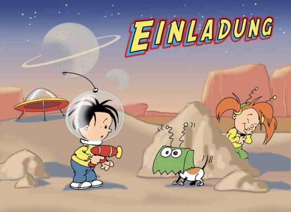 Einladung Alien Astronuat Flo -Deko Kindergeburtstag