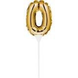 Kuchenpicker Folienballon Gold Zahl 0 – Zahlen Kuchendekoration Geburtstag