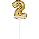 Kuchenpicker Folienballon Gold Zahl 2 – Zahlen Kuchendekoration Geburtstag