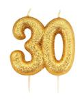 Glitter Kerze Gold Zahl 30 - Kuchen Deko Geburtstag