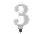 Kuchenkerze Silber Zahl 3 - Kuchen Deko Geburtstag